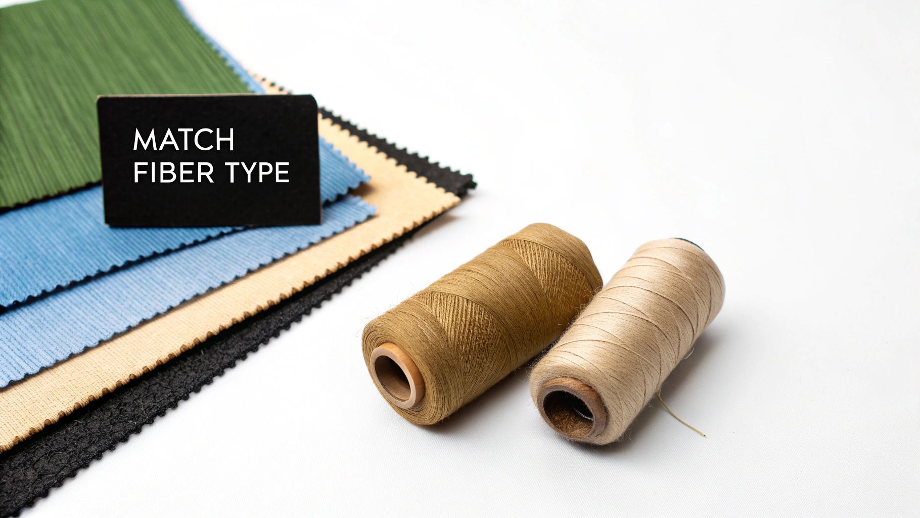 A comparison of natural cotton thread on the left and synthetic polyester thread on the right