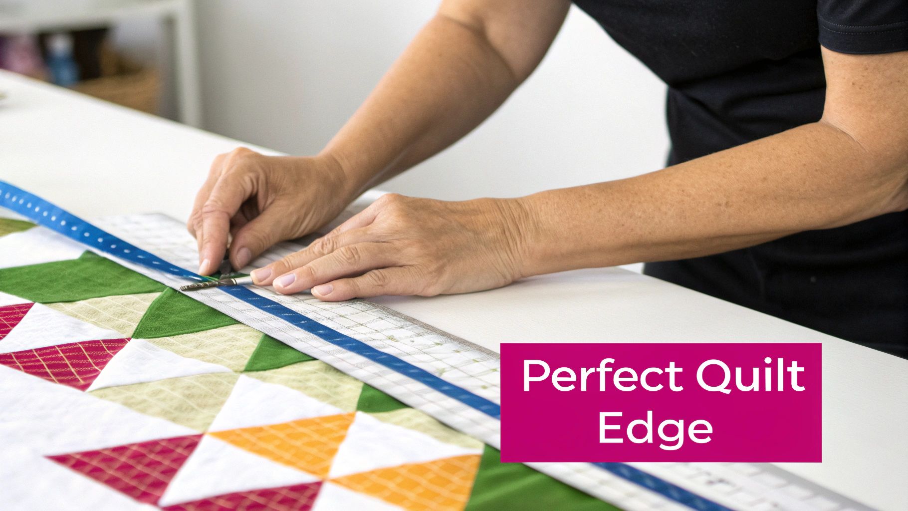 A neatly finished quilt edge showing a perfectly joined binding.