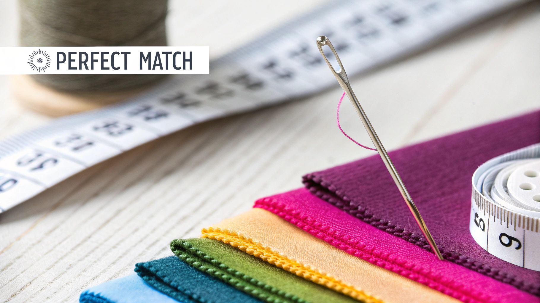 A close-up shot of a sewing machine needle threading through fabric