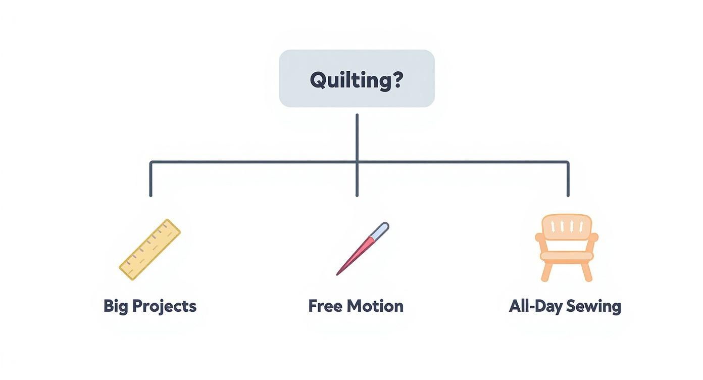 Infographic decision tree for quilting machine features