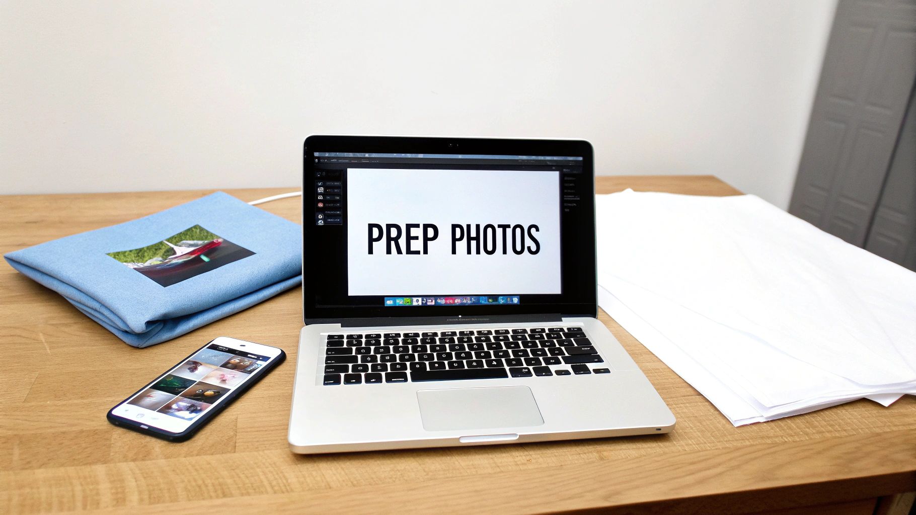 A person editing a digital photo on a computer, cropping it to a square shape for a quilt block.