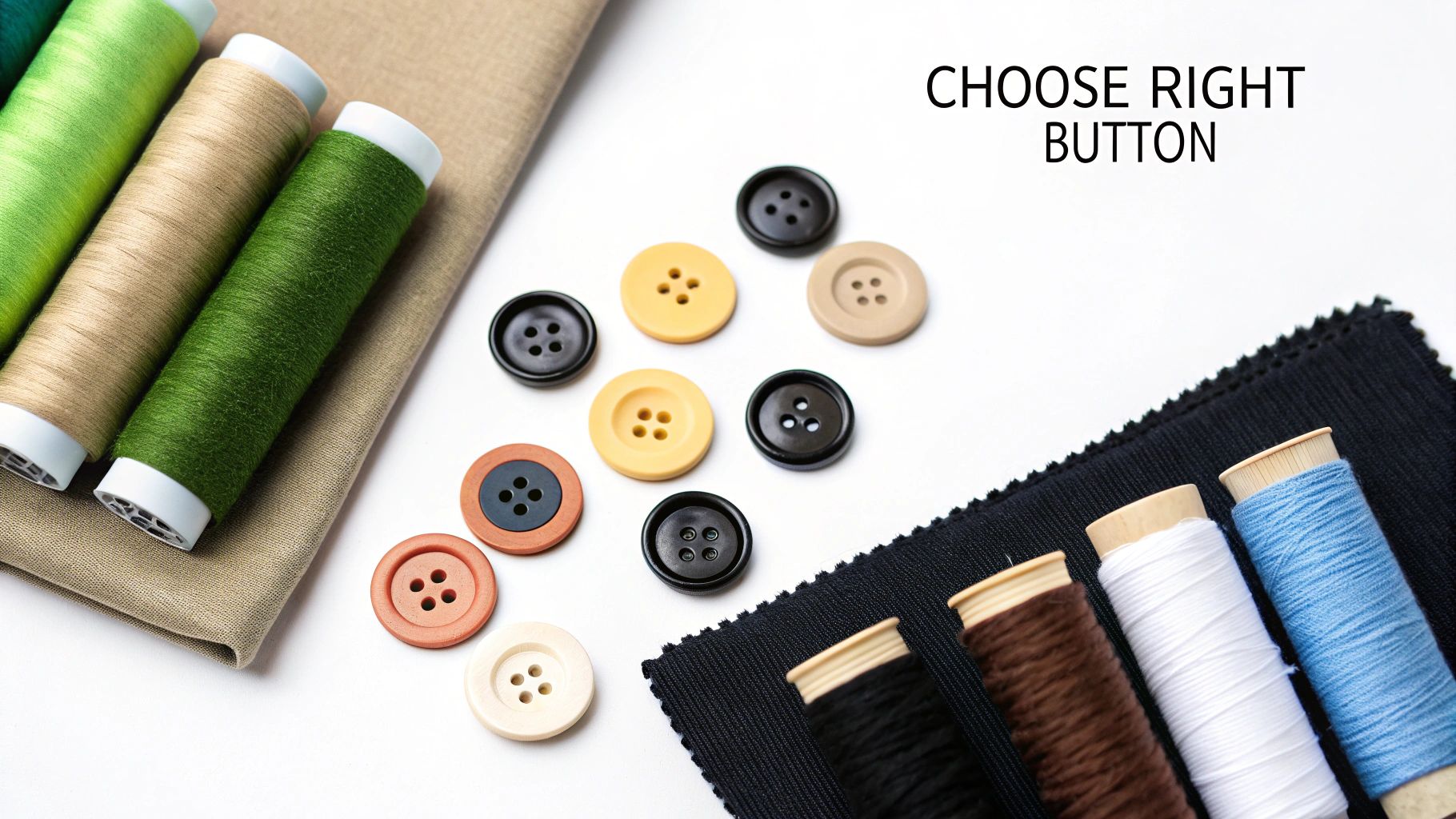 A collection of colorful buttons and spools of thread.