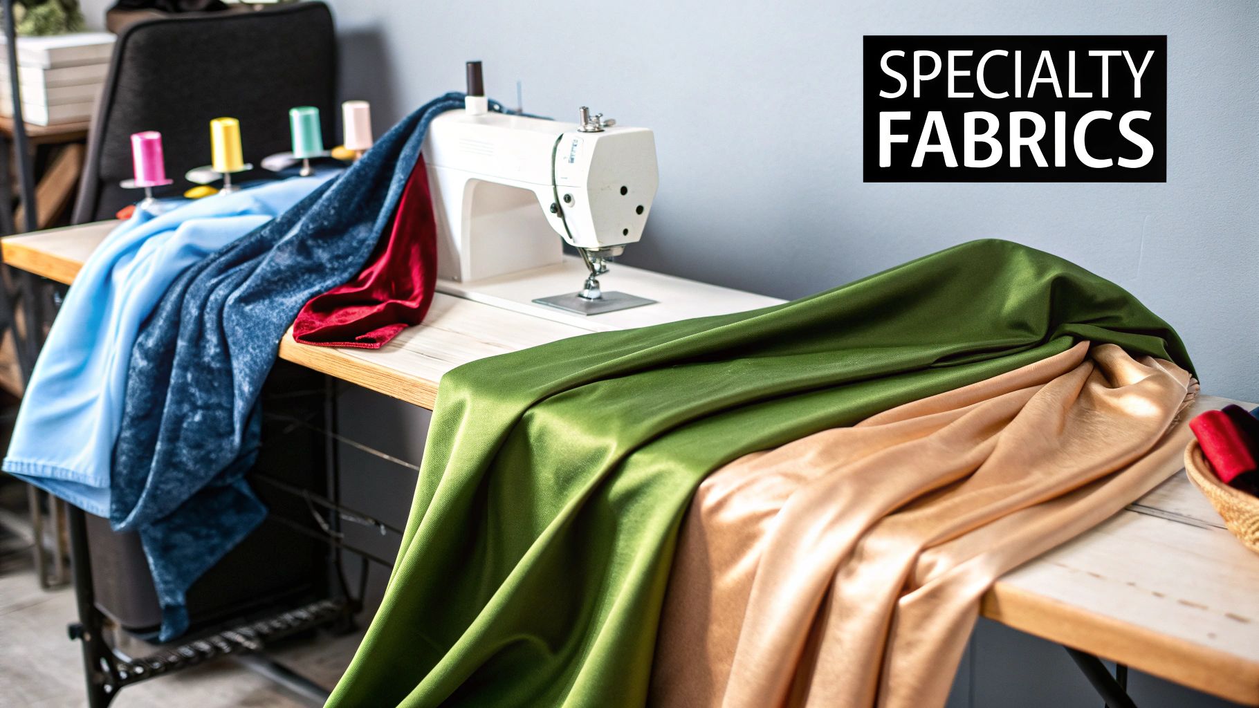 A close-up of a textured, specialty quilting fabric with intricate stitching and rich colors.