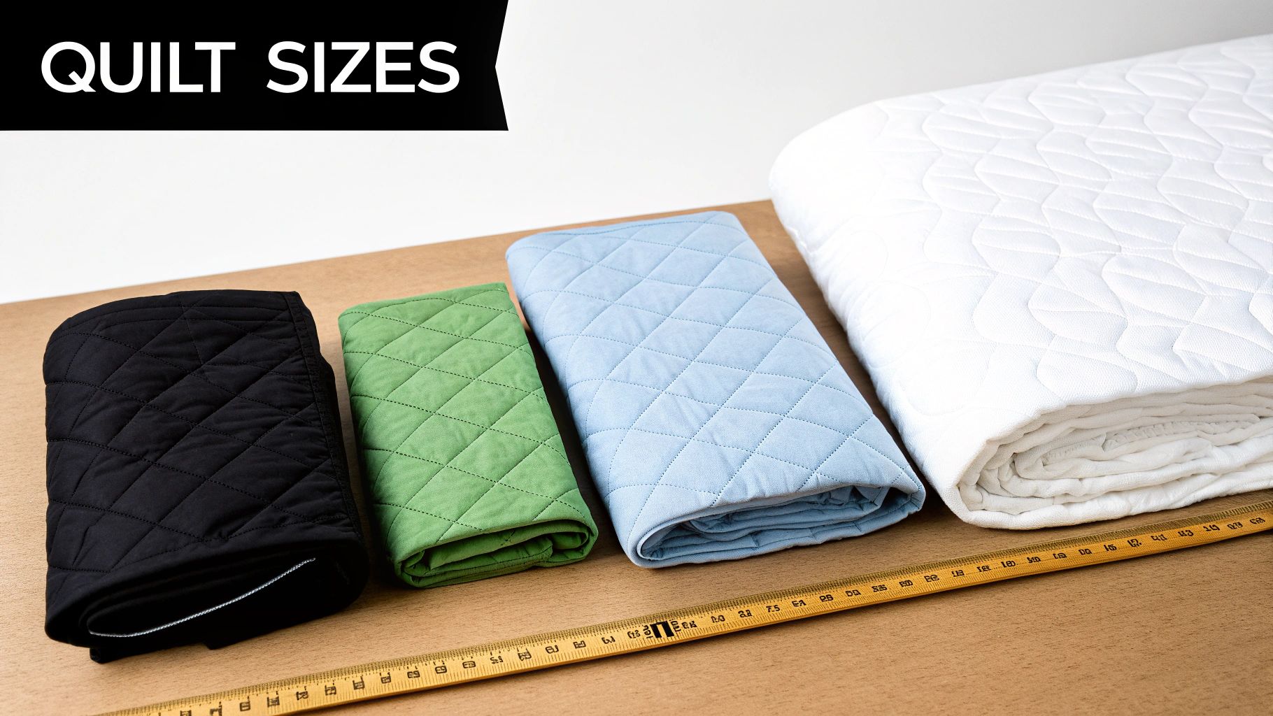A neatly folded baby quilt resting on a chair, showcasing its size and design.