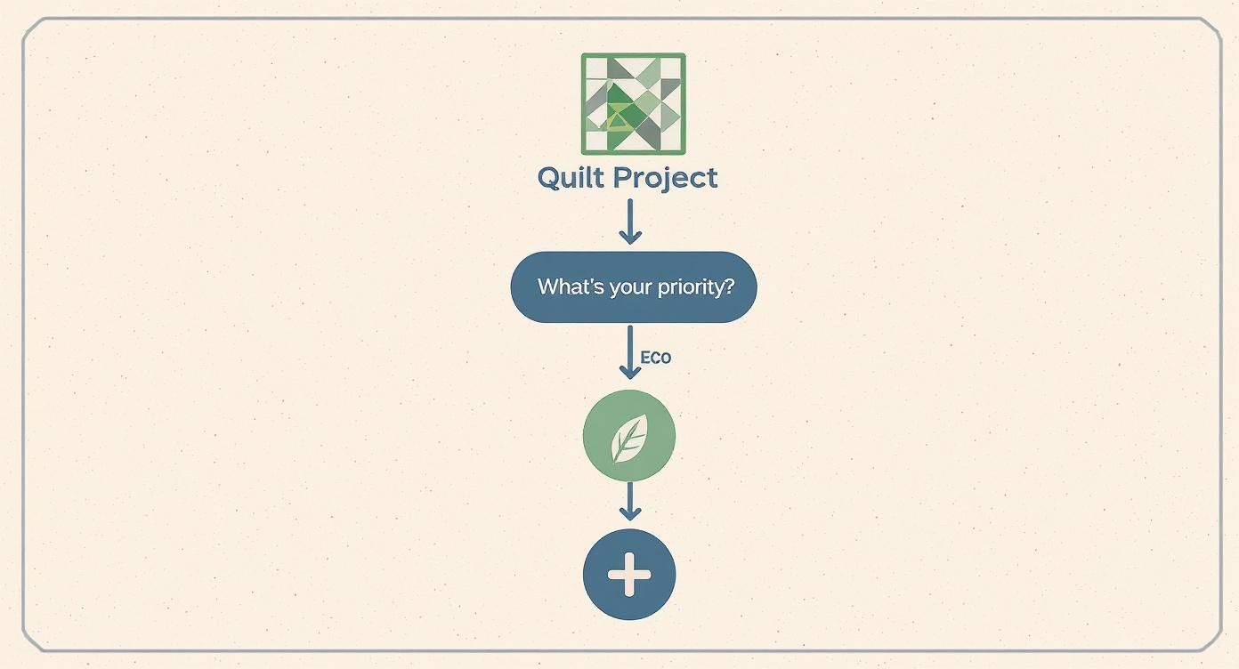 A flowchart illustrating the Quilt Project, prioritizing 'Eco' with a green leaf icon.