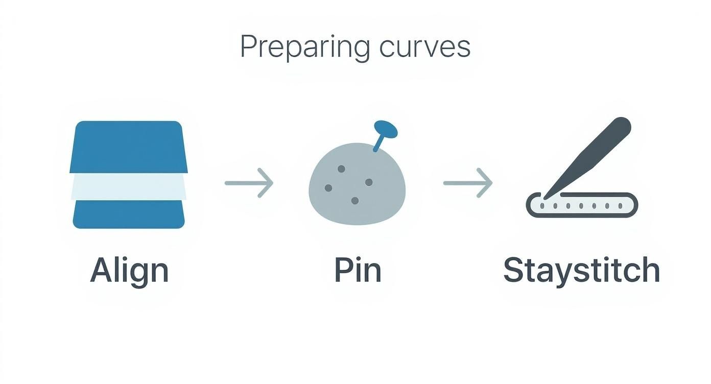 Infographic about how to sew curved seams