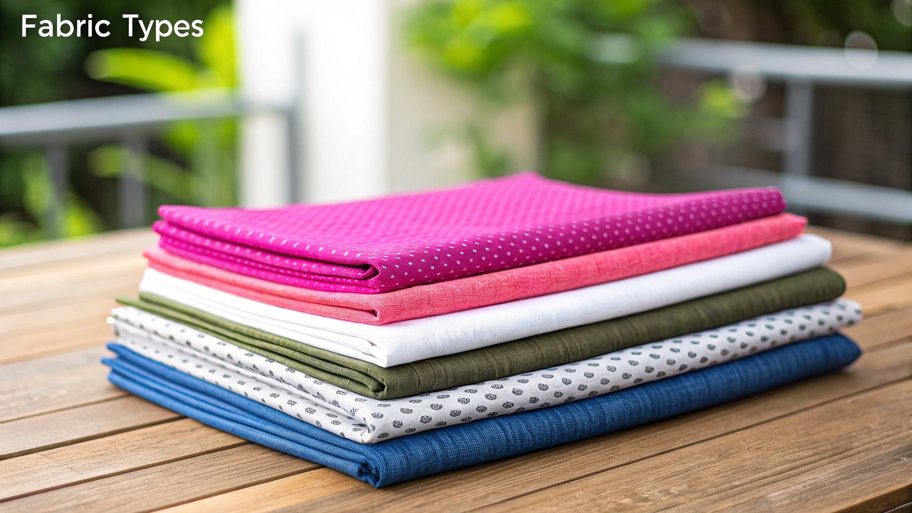 A vibrant and colorful stack of quilting cotton fabrics.