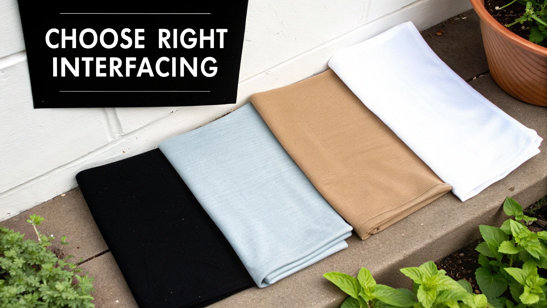 Various types of fusible interfacing in different weights and textures displayed on a cutting mat.