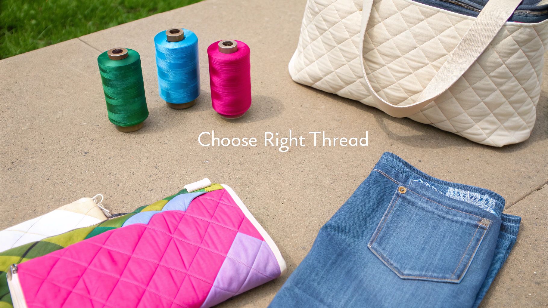 Close-up of a well-stitched seam on a colorful quilted fabric.