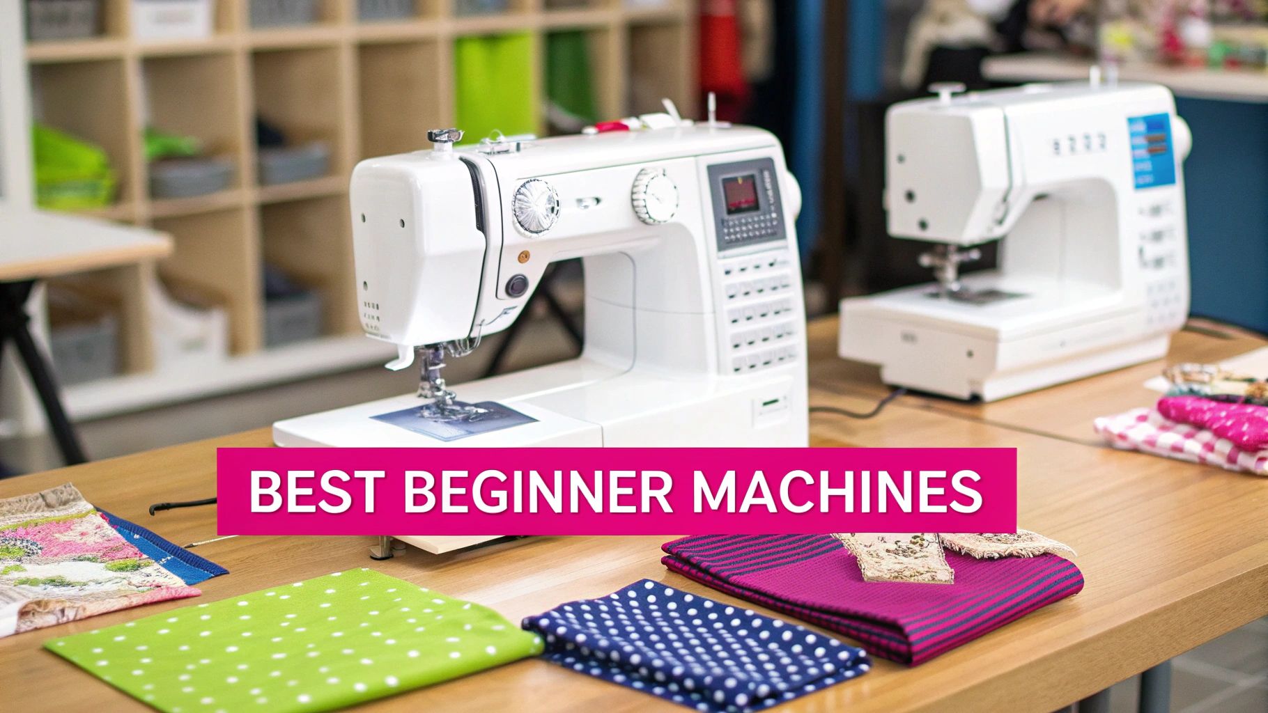 A close-up shot of a sewing machine stitching a detailed quilt pattern.