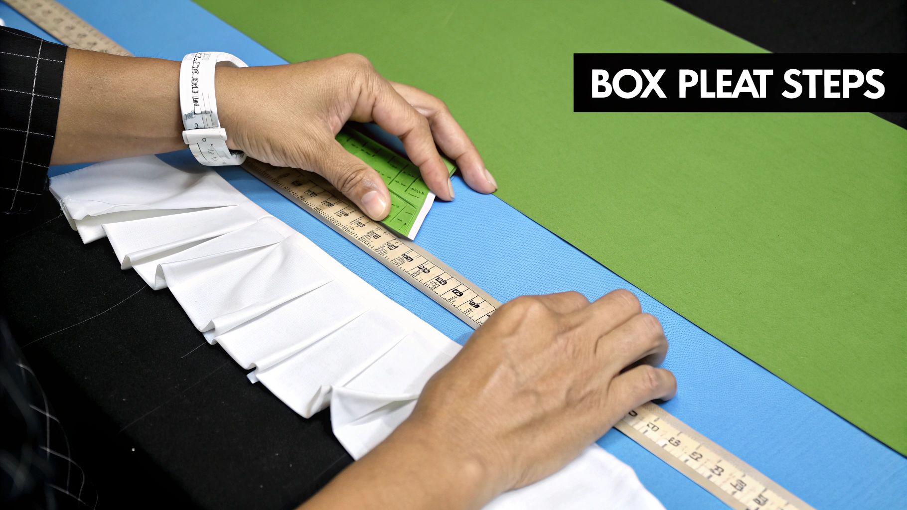 Measured fabric ready for pleats