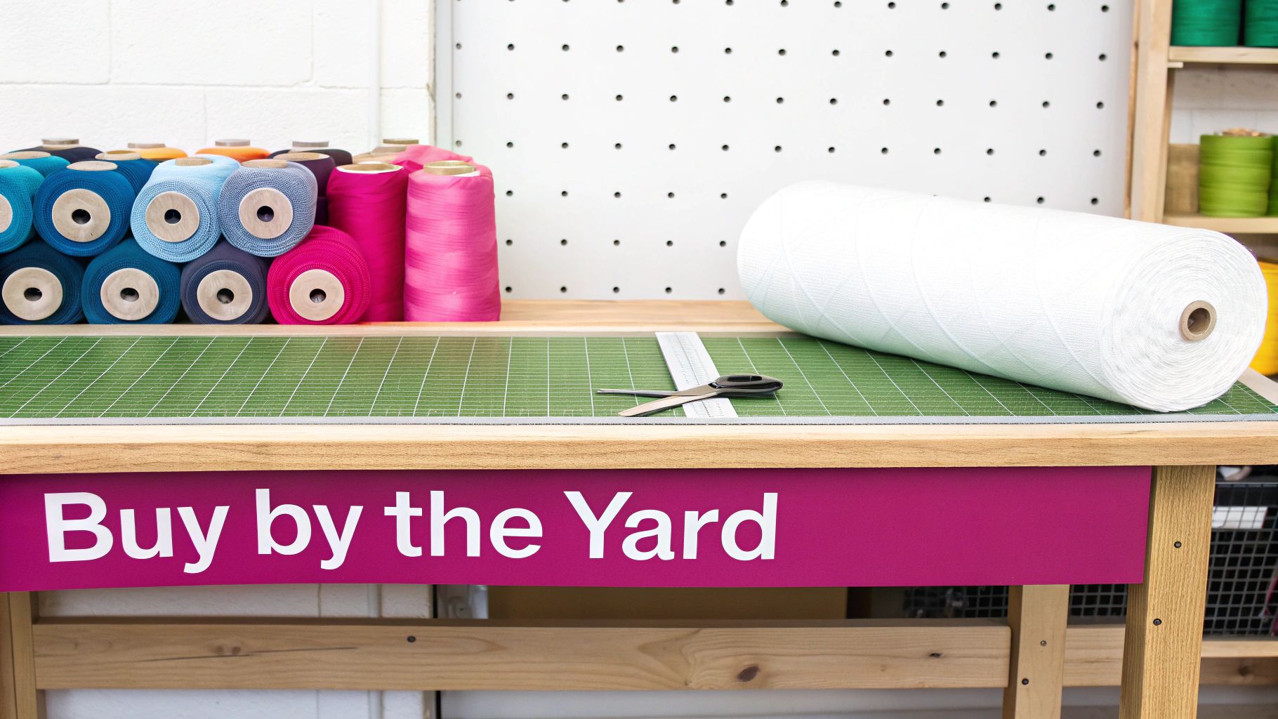 A large roll of white quilt batting ready to be cut for a custom project.