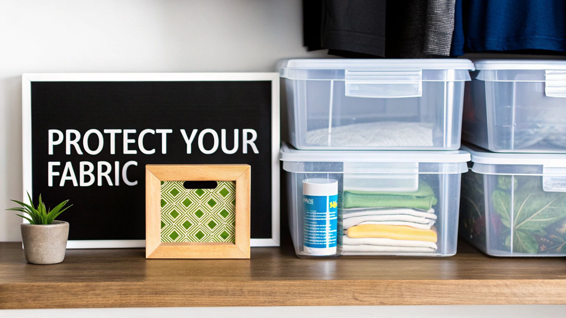 Assortment of neatly folded fabrics in a drawer to protect them from sunlight