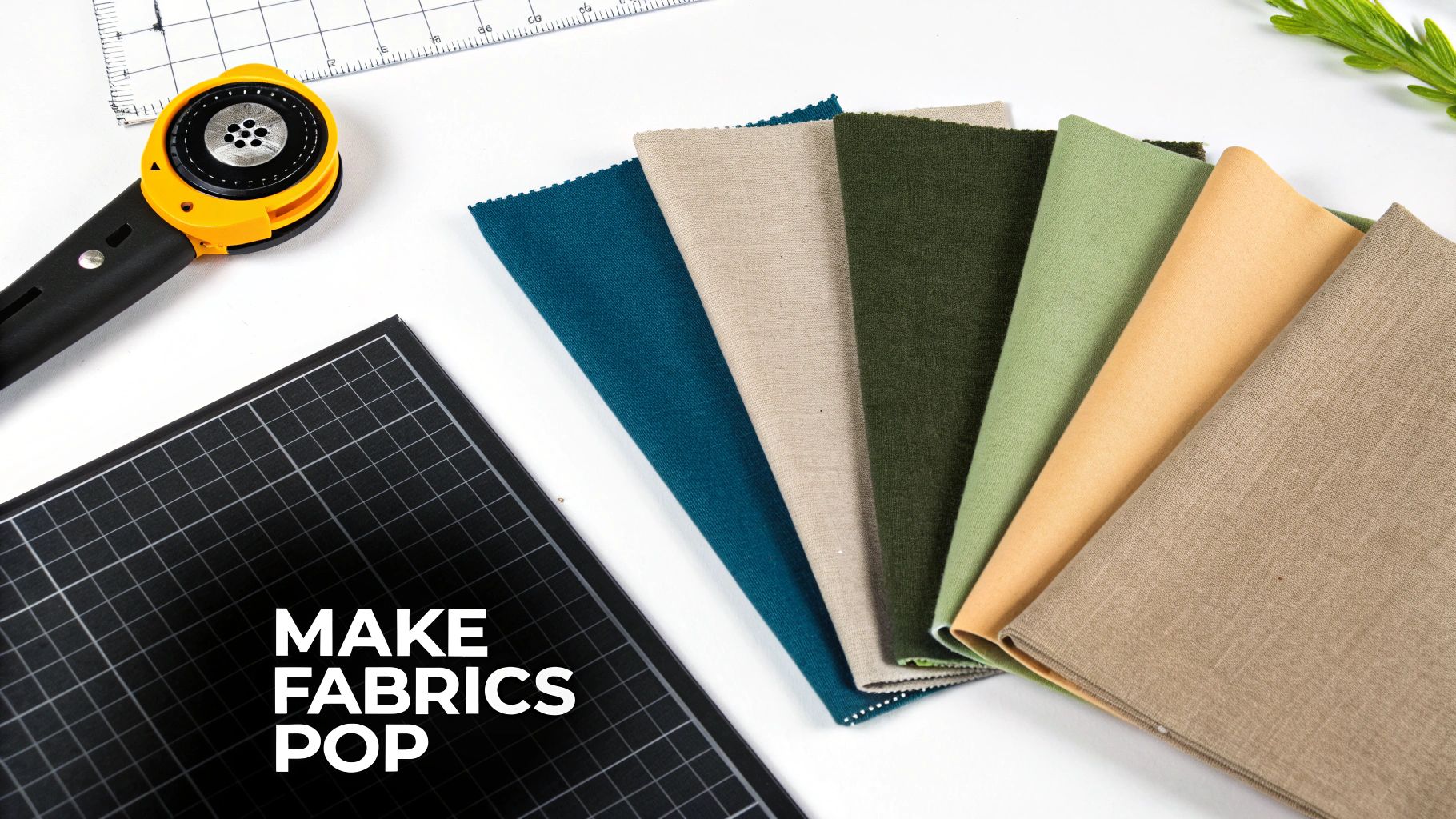 A colorful assortment of folded quilting fabrics in various patterns and solid colors.