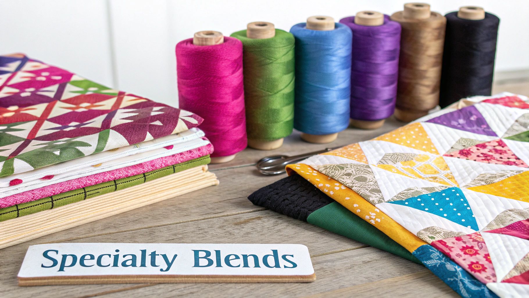 A quilter's hands closely inspecting the texture and weave of a piece of high-quality quilting cotton.