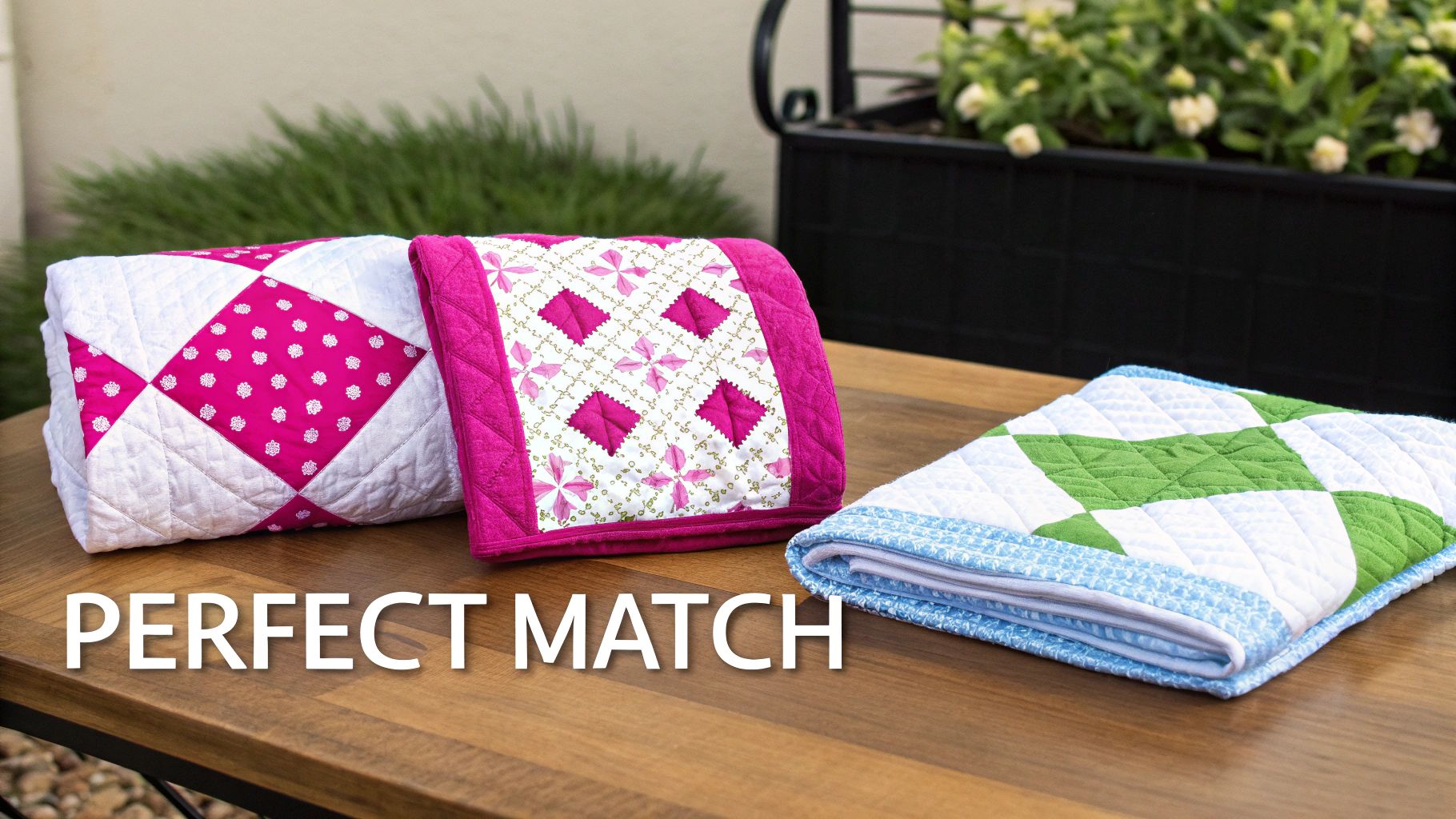 A beautiful, intricate quilt draped over a chair, showcasing a variety of fabrics and patterns.