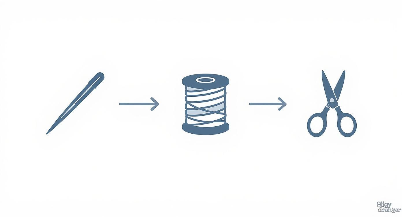 Infographic about how to sew buttons