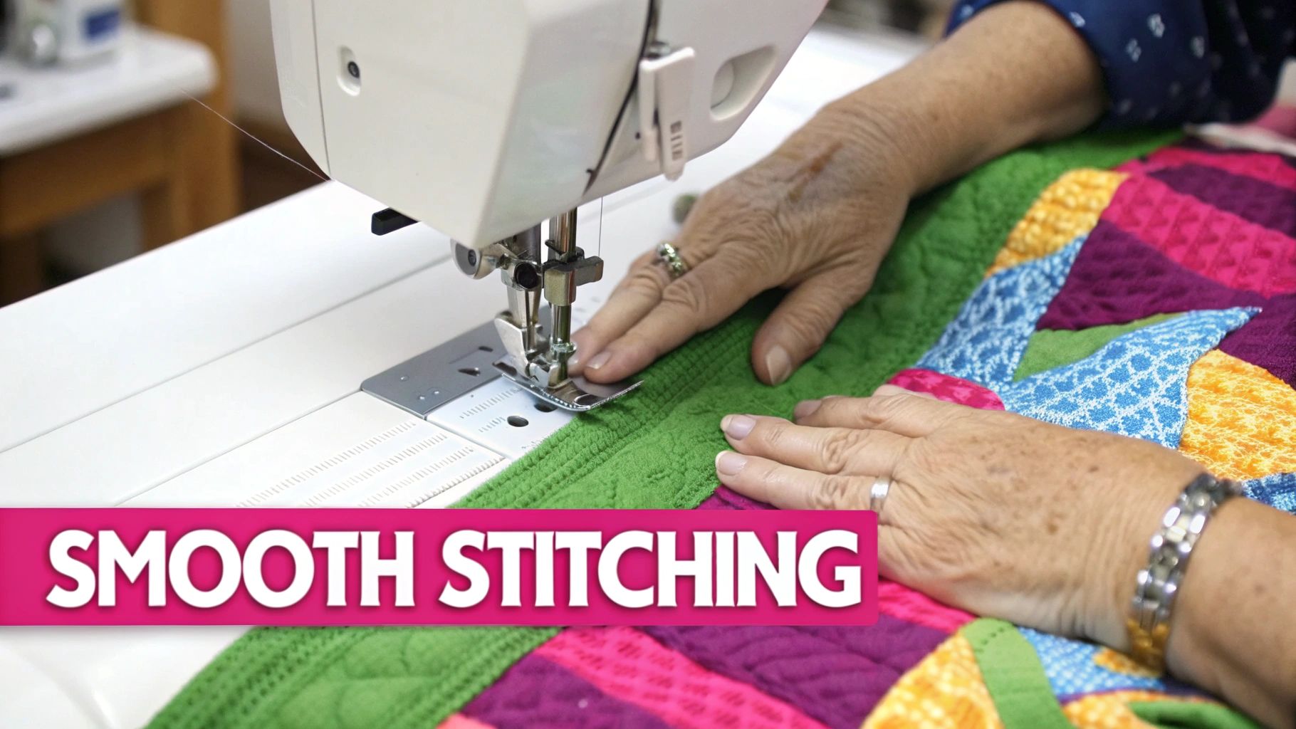 A quilting project in progress on an embroidery machine, showing the hoop and stitched design.