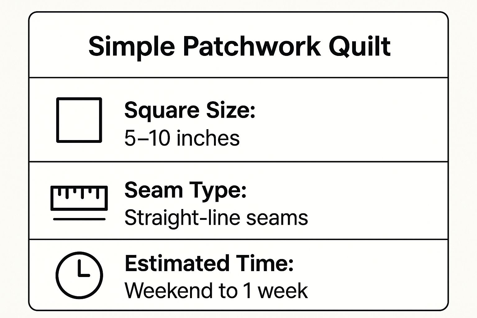 Infographic showing key data about Simple Patchwork Quilt