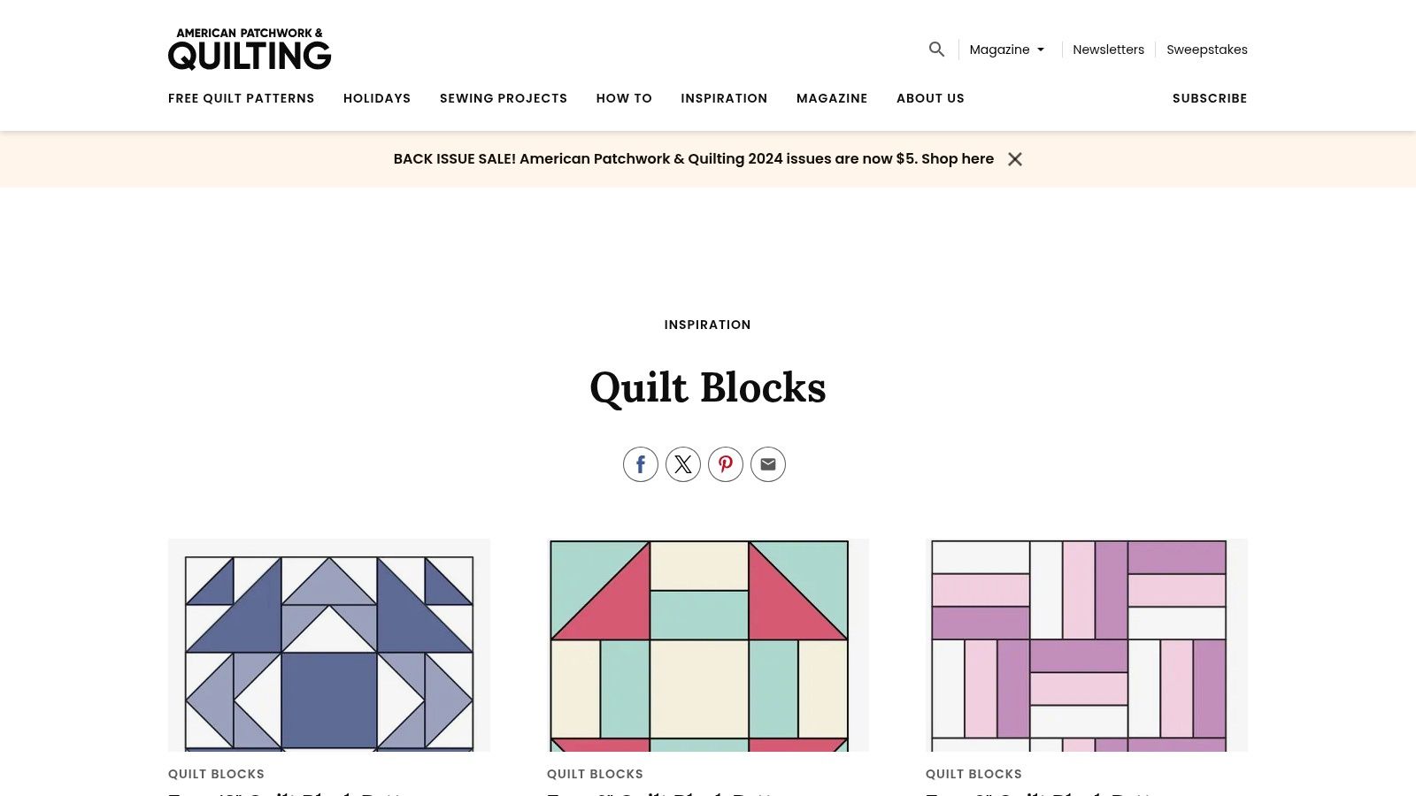 A grid of various quilt block patterns from the AllPeopleQuilt website