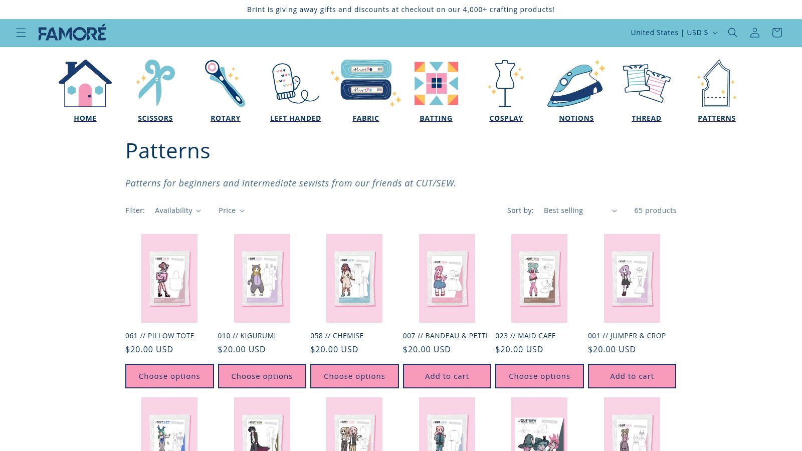 Patterns collection page (CUT/SEW cosplay patterns)