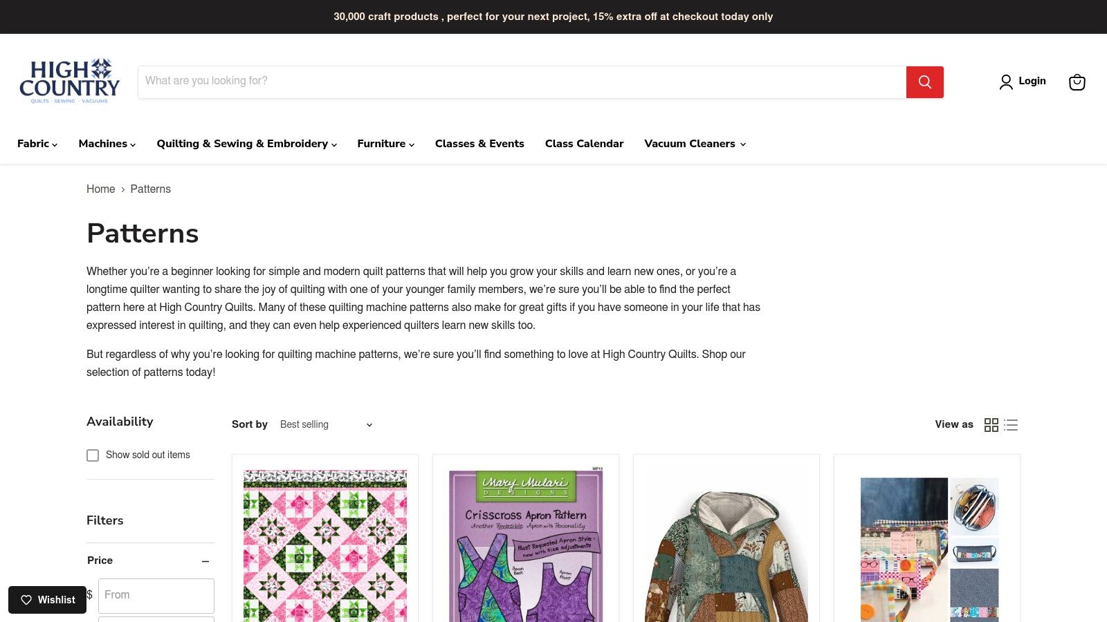 A collection of quilt patterns on a webpage, showcasing modern and simple designs suitable for beginners.