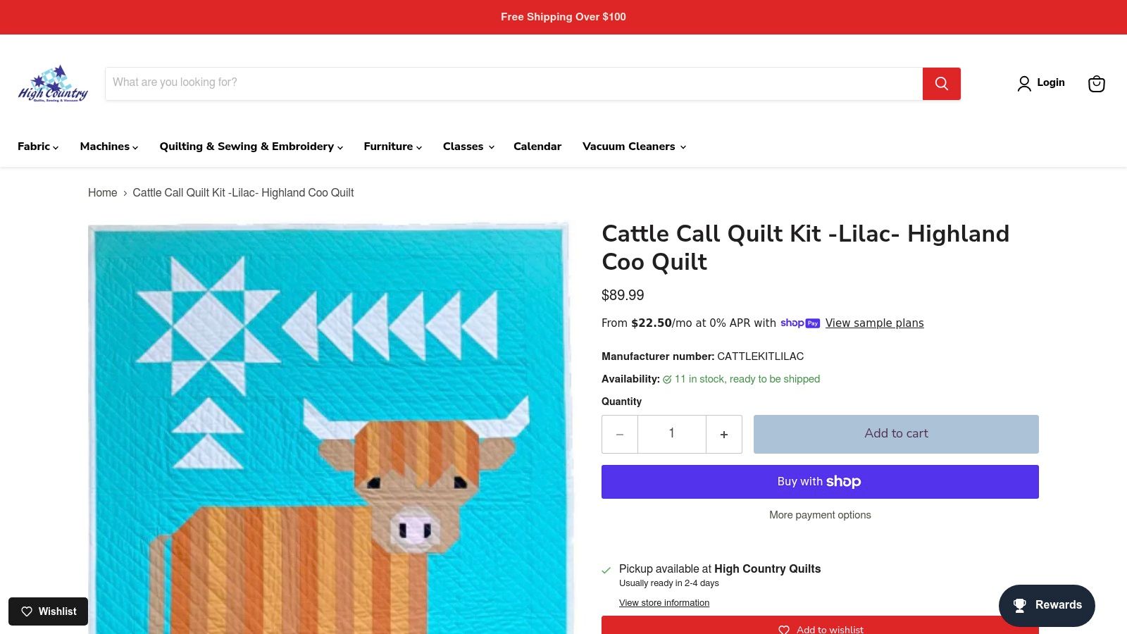 Cattle Call Quilt Kit – Lilac – Highland Coo Quilt