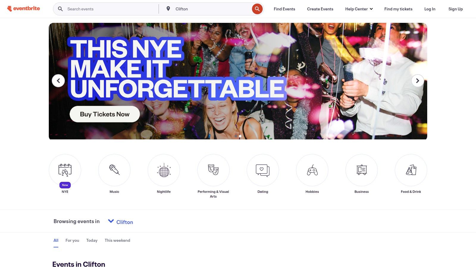 A screenshot of the Eventbrite website showing a search for local sewing classes, highlighting its event discovery feature.