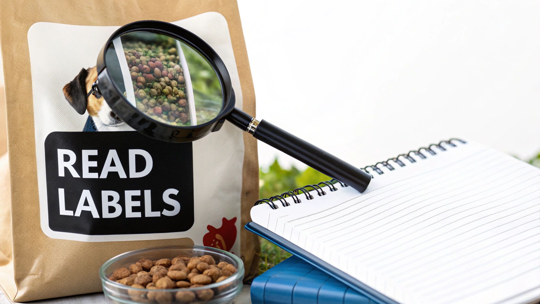 Dog food label close up