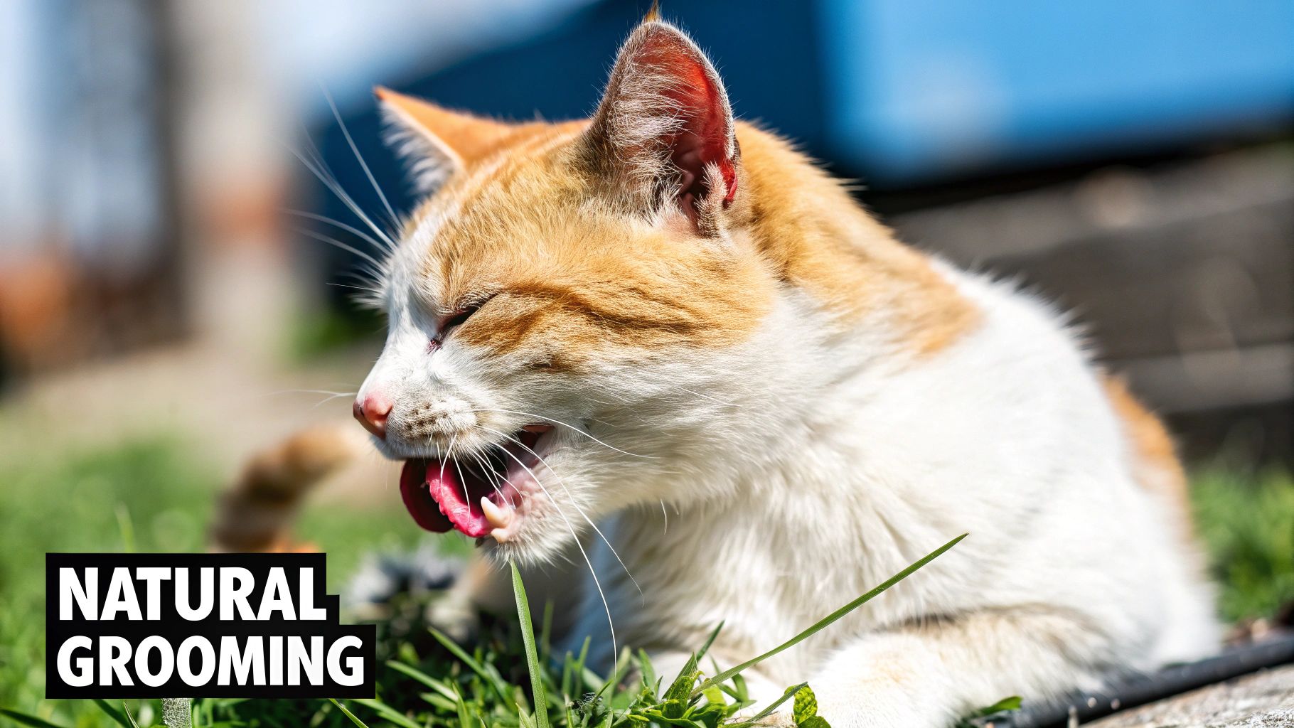 A fluffy cat grooming its paw, showing the texture of its fur.
