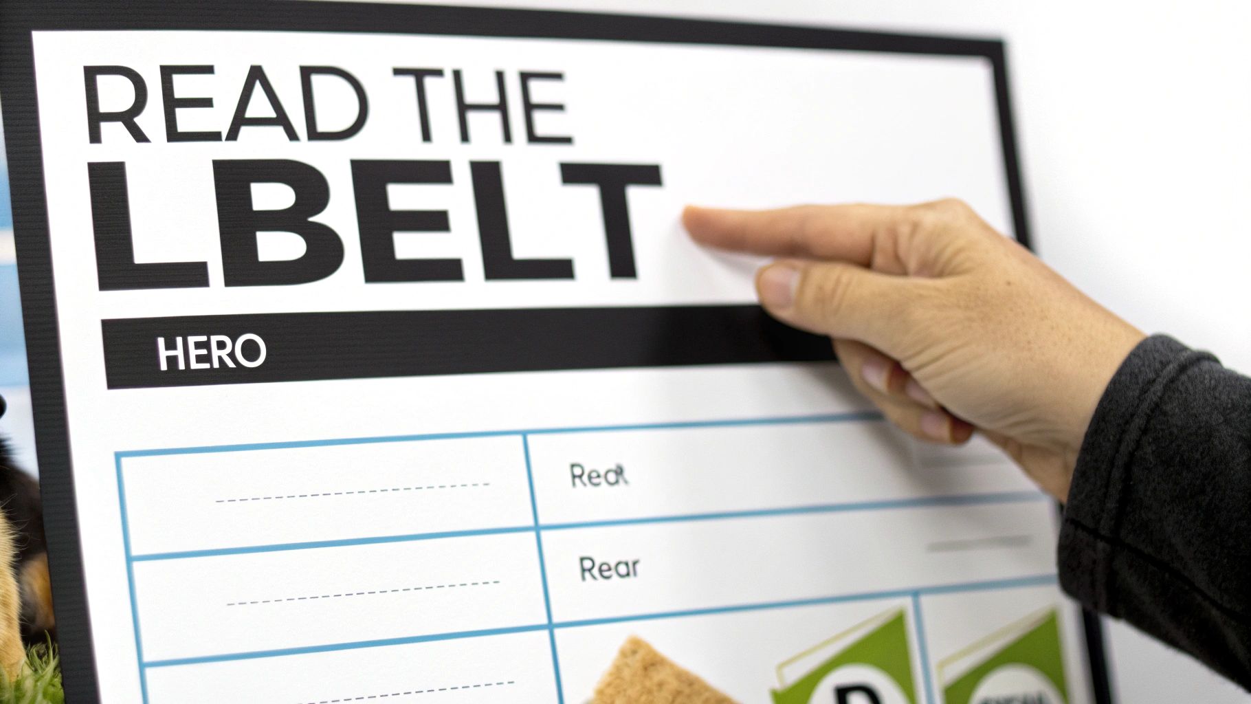 A cat looking at the ingredient label on a bag of cat treats