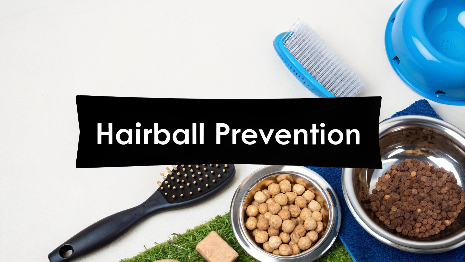 A person brushing a long-haired cat with a grooming brush.