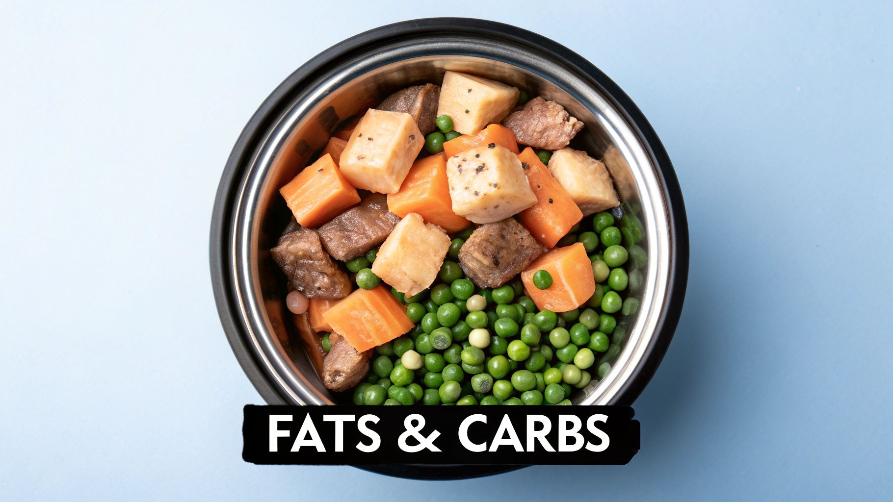 A bowl of dog food with salmon and sweet potatoes