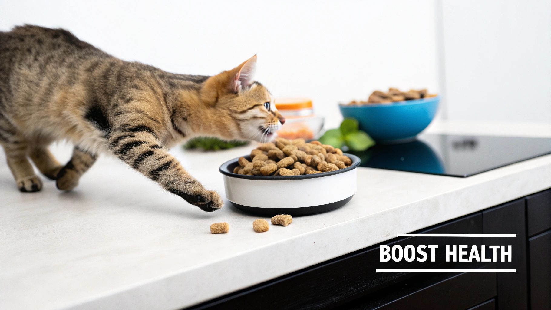 A cat enjoying a freeze-dried treat from its owner's hand
