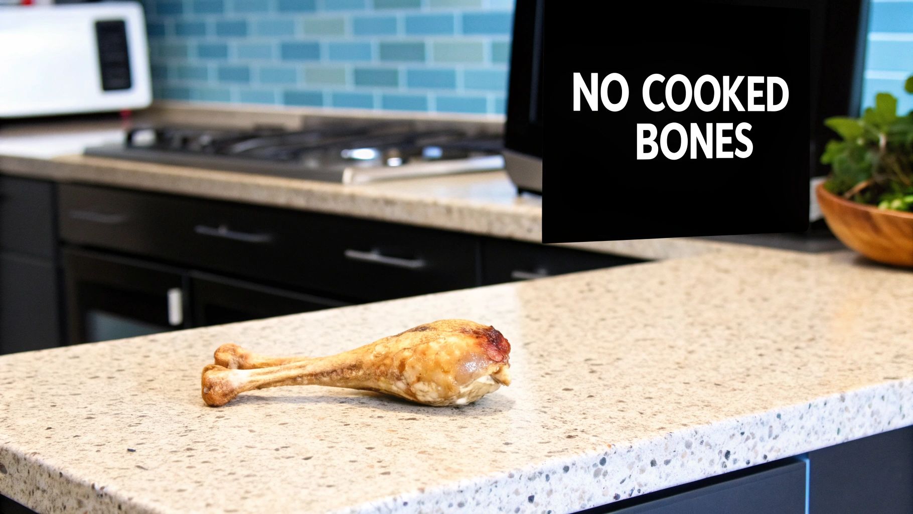 A dog looking curiously at a cooked turkey leg on a wooden table.
