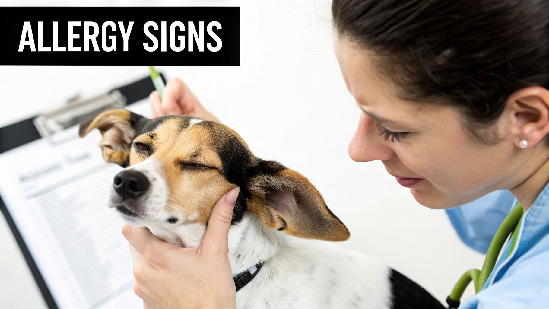 A dog scratching its ear, showing signs of a potential allergy.