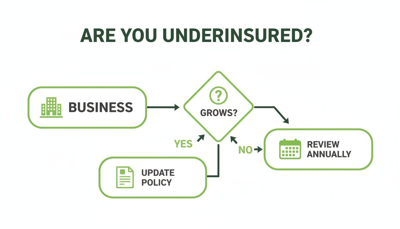 A flowchart illustrating how businesses should regularly review and update their insurance policies based on growth.