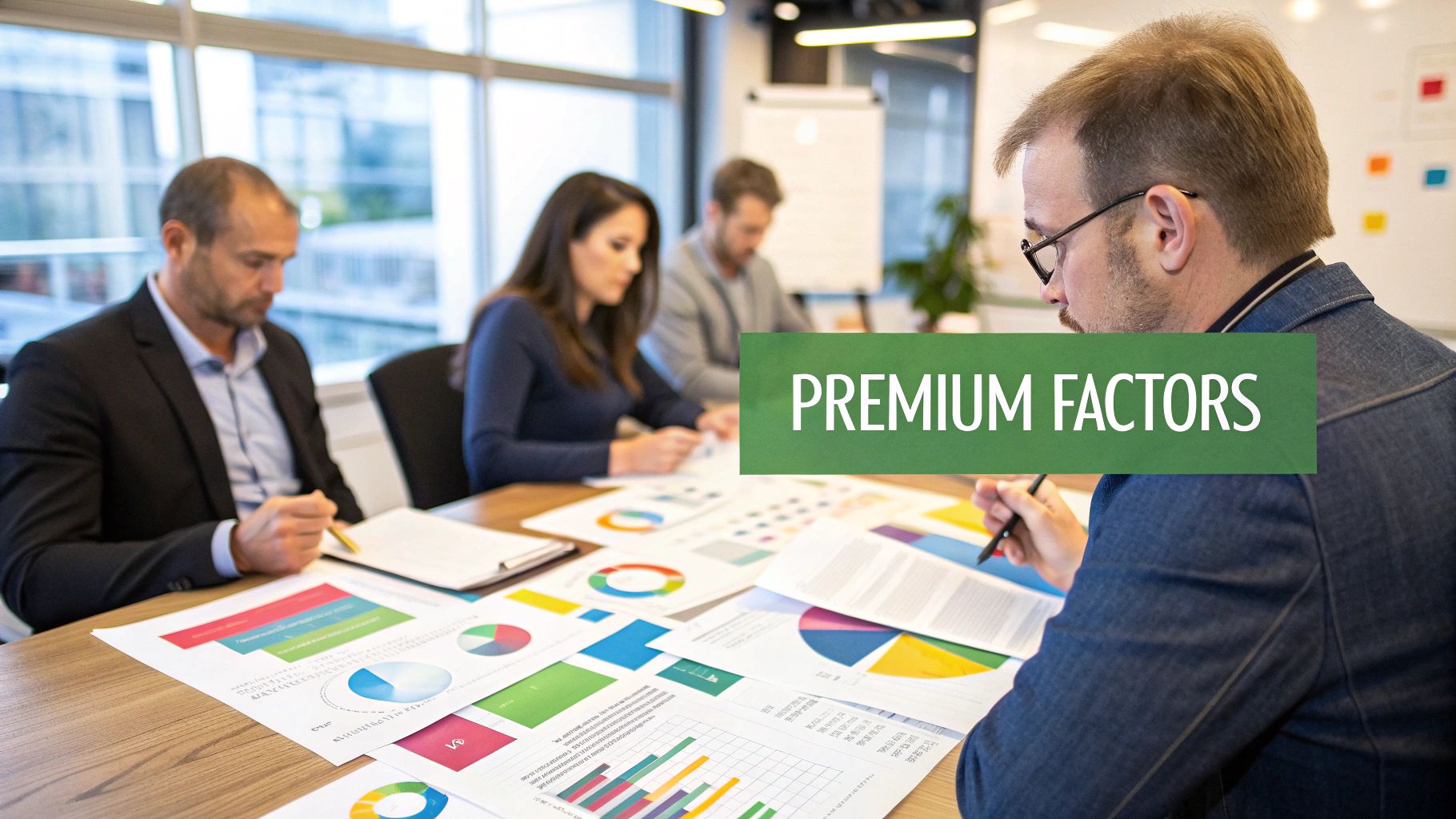 A person using a calculator with security icons like shields and locks in the background, representing the calculation of a cyber insurance premium.