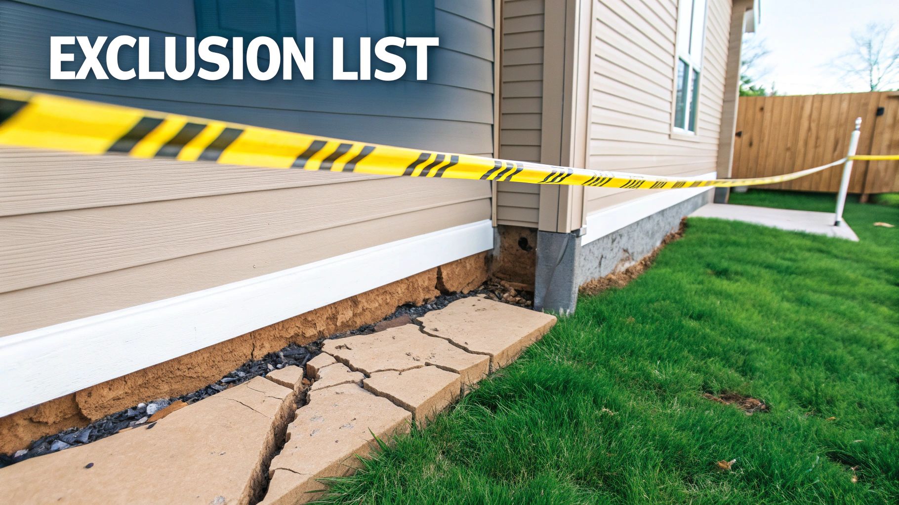 A large red 'denied' stamp over an insurance claim form, with a cracked foundation visible in the background.