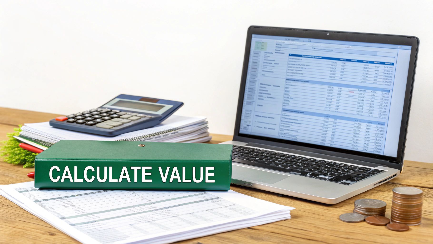 A person using a calculator to review insurance claim documents and bills