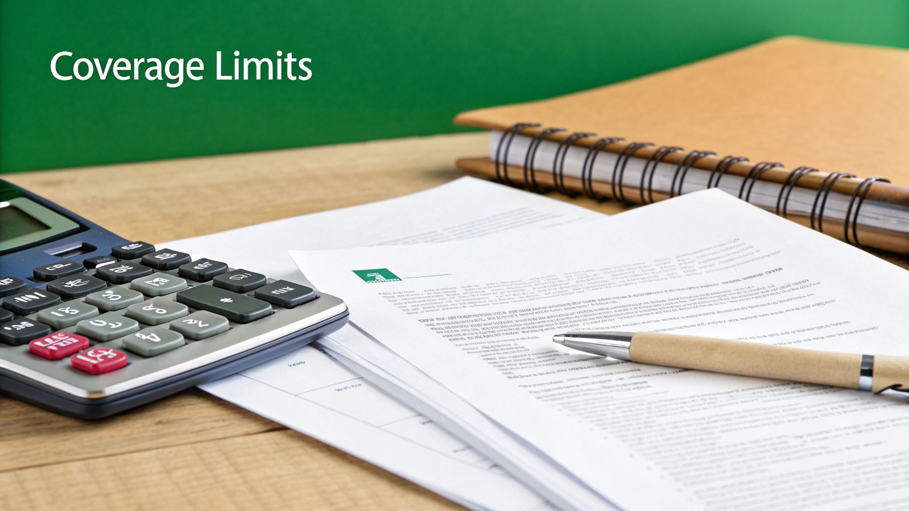 A calculator and a small model house on a desk, representing the calculation of insurance costs.