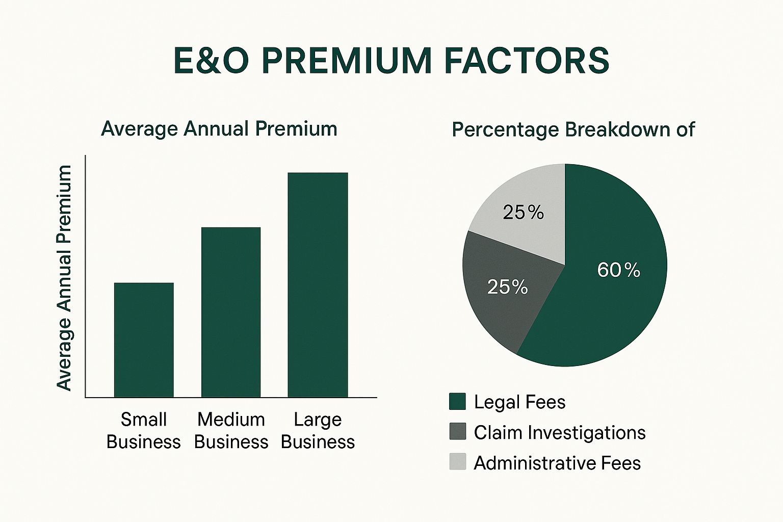 Infographic showing the relationship between business size, claim expenses, and E&O insurance costs