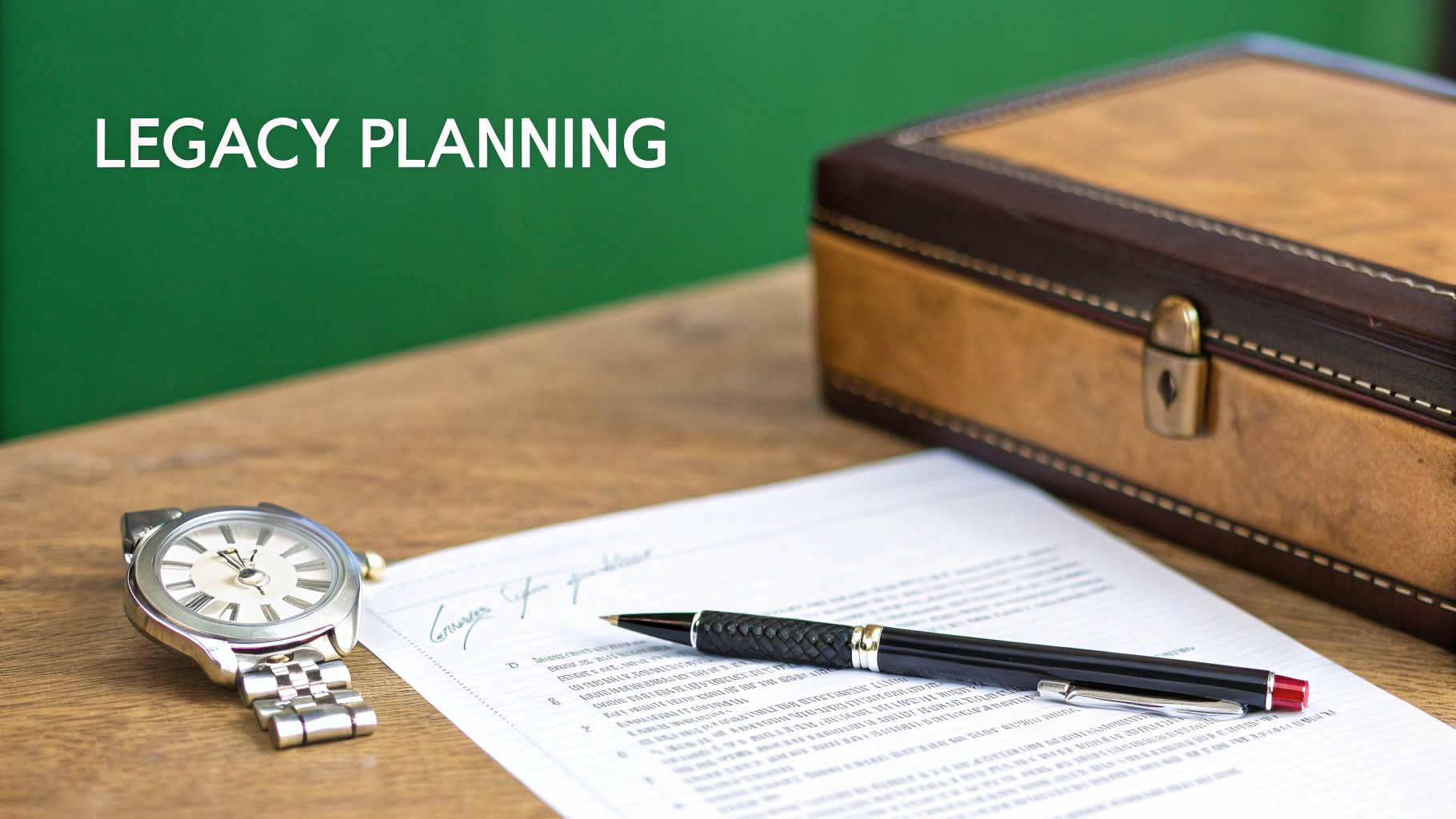 A multi-generational family reviewing documents together in a warm, well-lit study.