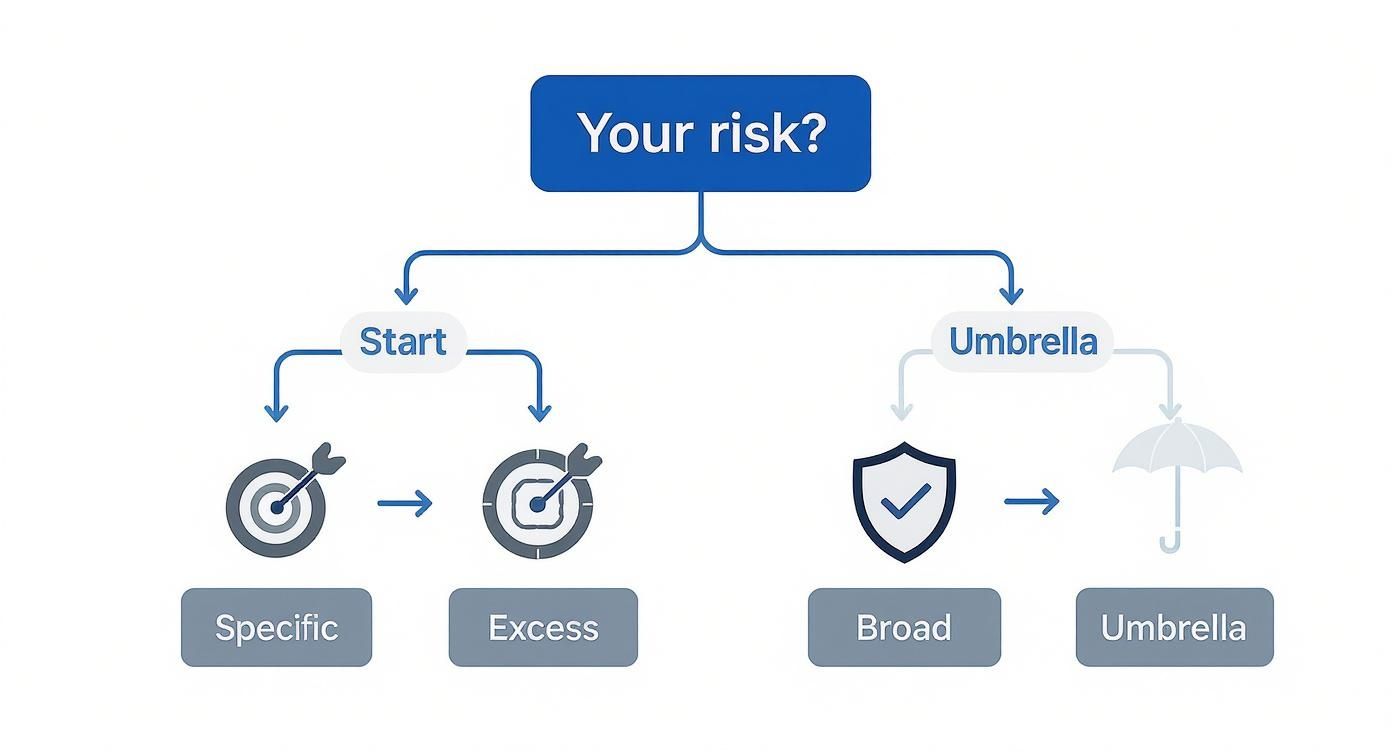 Infographic about excess liability vs umbrella