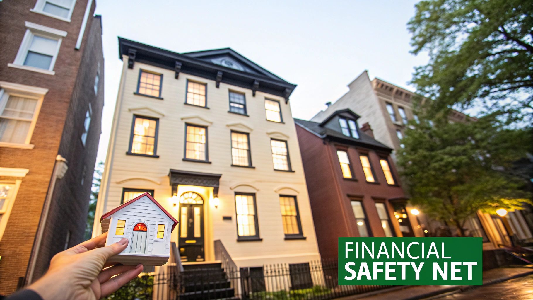 A modern home with a well-kept lawn under a clear blue sky, symbolizing security and protection.