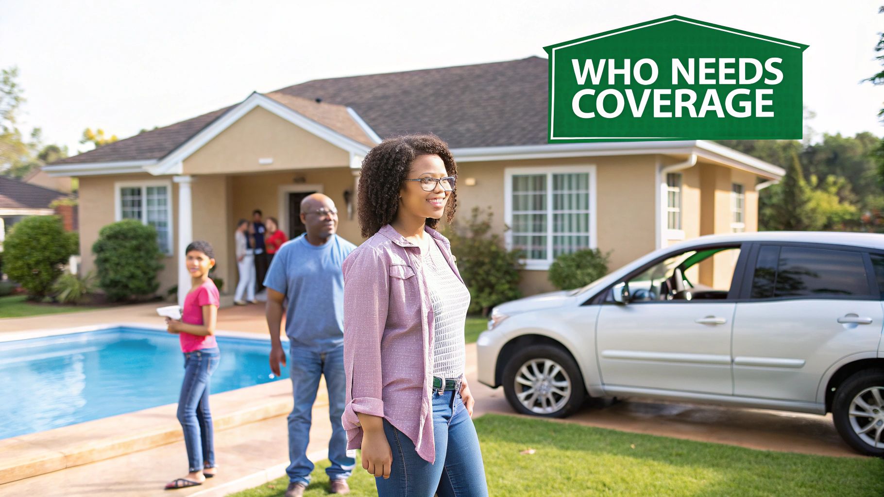 A diverse group of people standing under a large umbrella, representing different risk profiles.