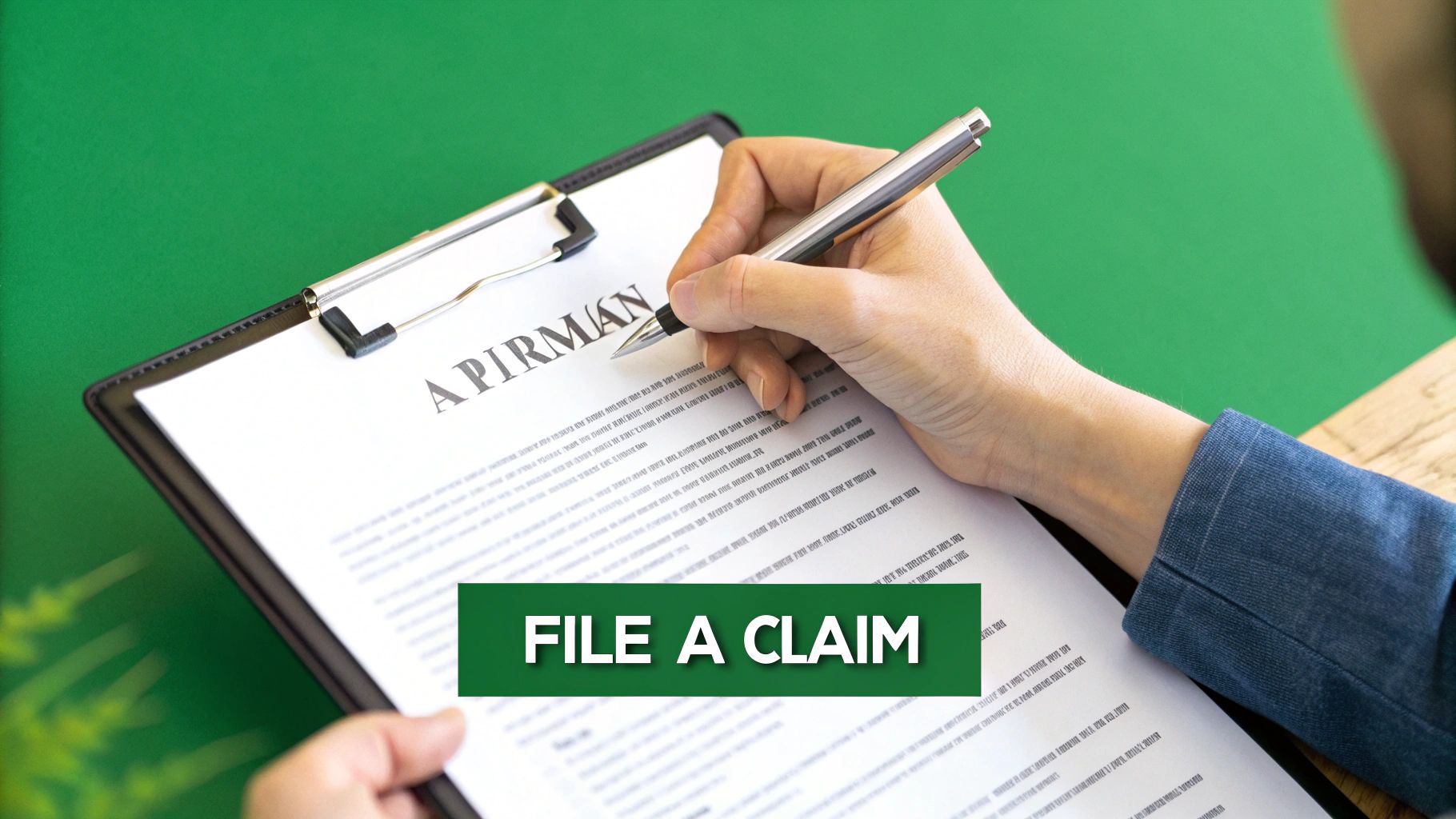 A person organizing receipts and documents on a desk for an insurance claim.