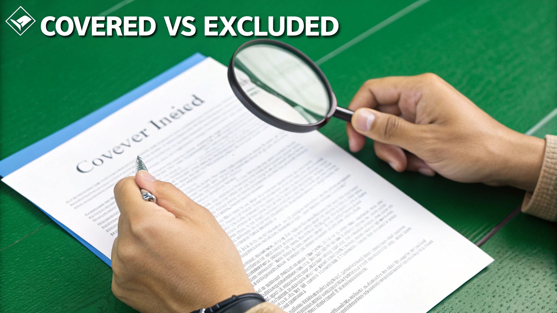 A checklist with plus and minus signs, symbolizing coverage and exclusions.