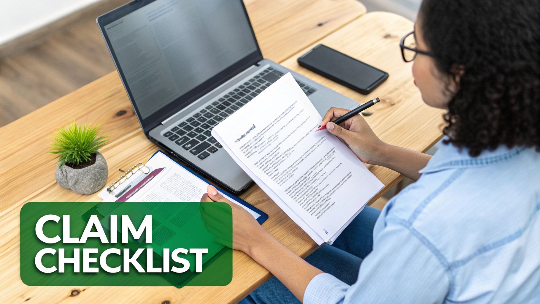 A person calmly reviewing documents at a desk, indicating a methodical response to a problem.