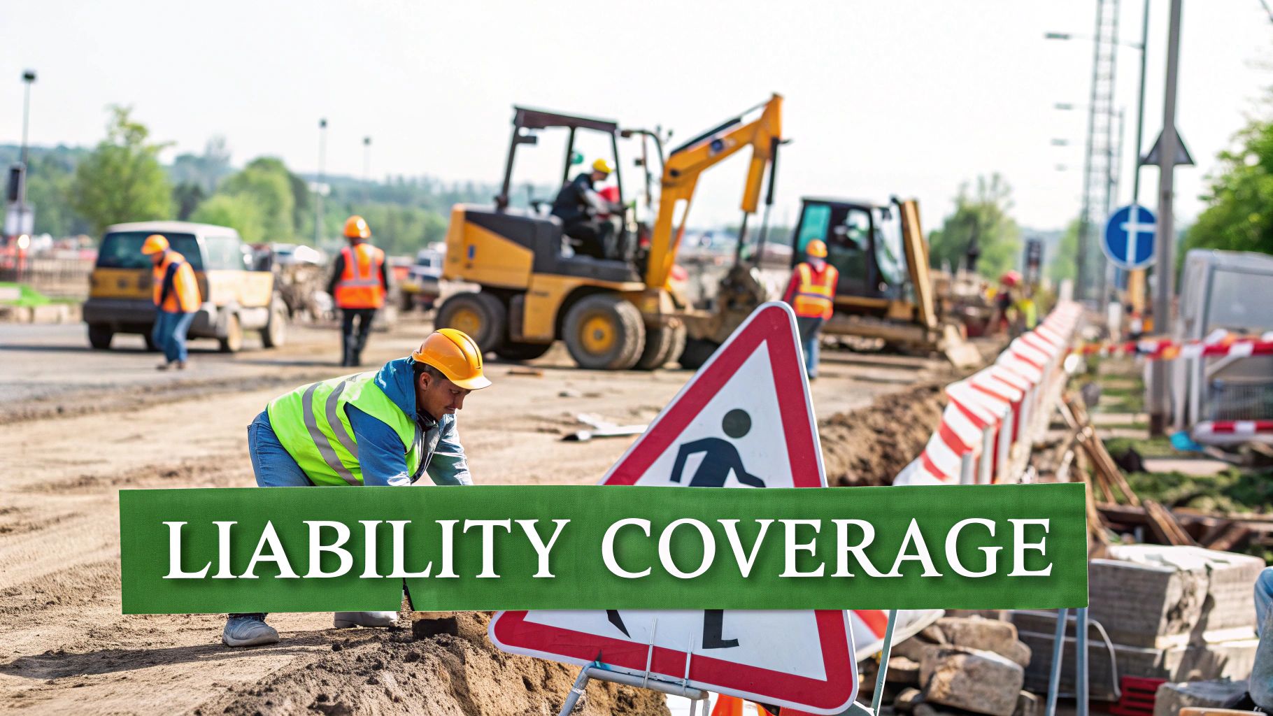 A construction worker wearing a hard hat and safety gear on a job site.